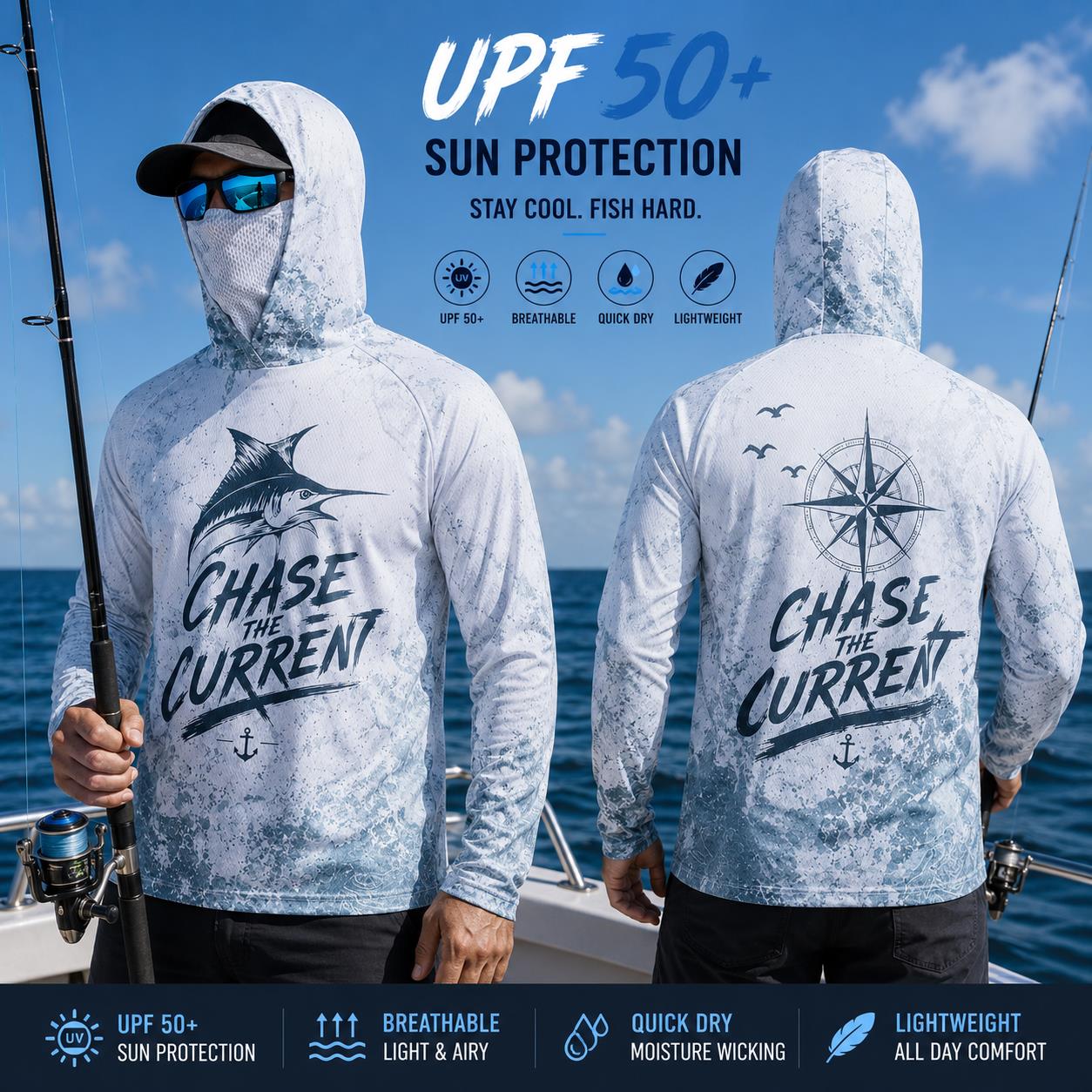 Fishing Hoodie - Vissershoodie Shirt Heren Lange mouwen Bescherming