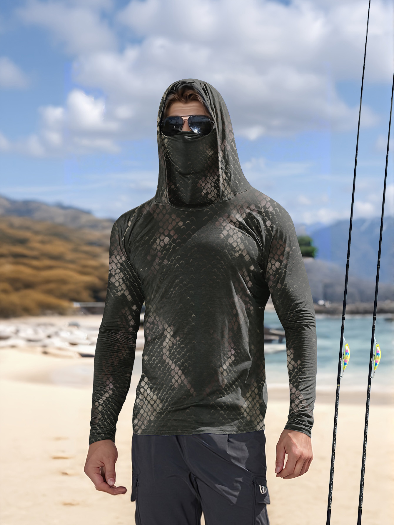 Fishing Shirt Uv Protection - Heren vissershemd met capuchon, lange mouwen,