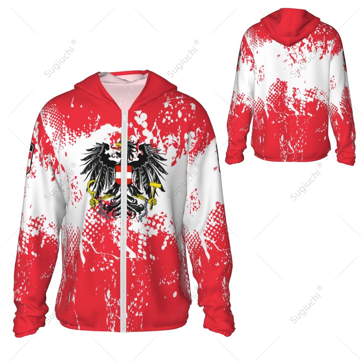Fishing Hoodie - Oostenrijkse vlag Zonbeschermende hoodie Zonnebrandkleding Vissen